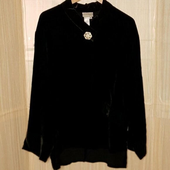 Coldwater Creek Womens Black Brown Crushed Velvet Silk Blend Flowy Top Medium - Picture 1 of 9